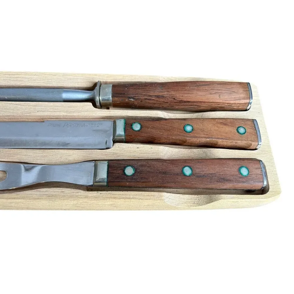 Personna Deluxe Game Carving Set Meat Cutting Vintage DA-489 Knife Fork Sharpen